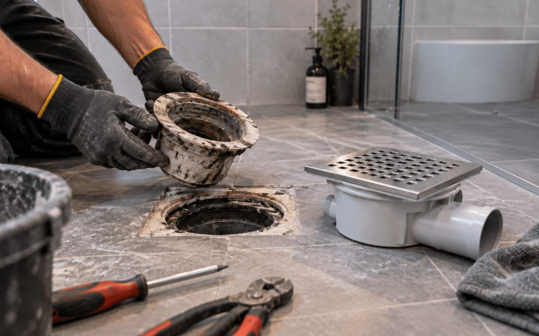 När behöver golvbrunnen bytas vid en badrumsrenovering?
